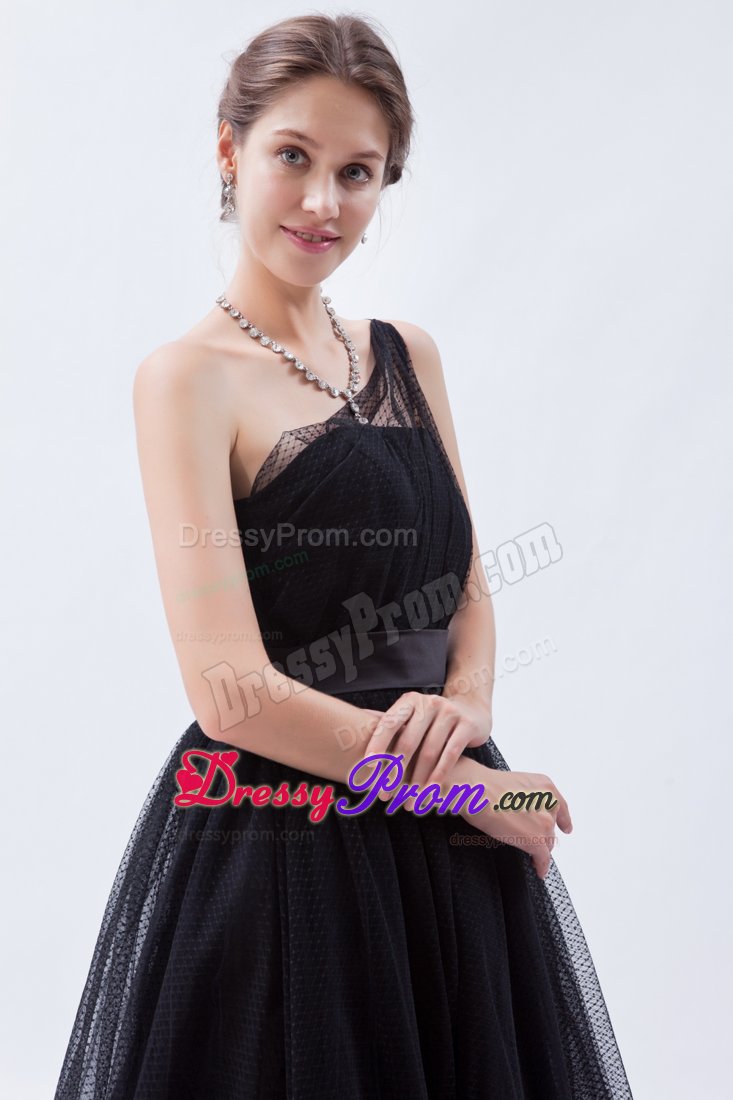 Free Shipping Tulle One Shoulder Tea-Length Little Black Dress