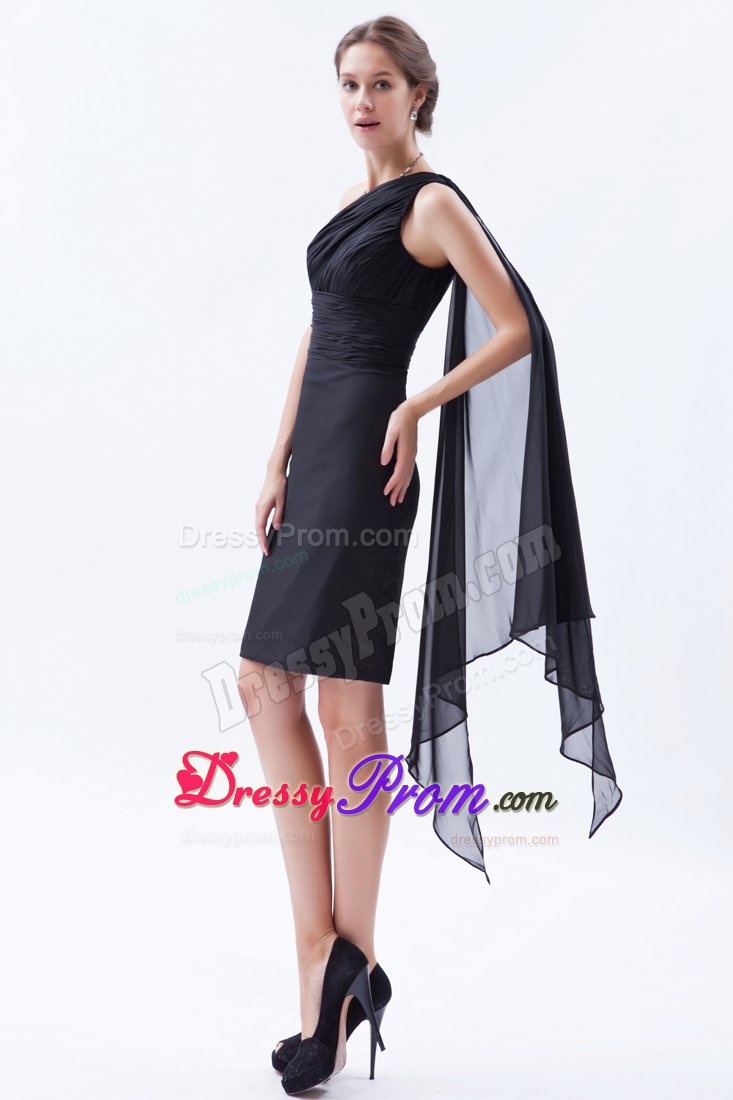 Column One Shoulder Watteau Train LBD Dress for 2013 Summer