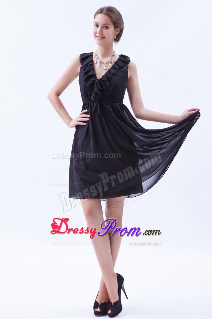 2014 Fast Shipping Empire V-Neck Black Party Dress Zipper-Up