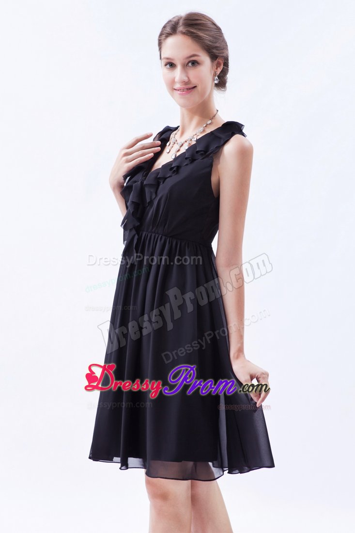 2014 Fast Shipping Empire V-Neck Black Party Dress Zipper-Up