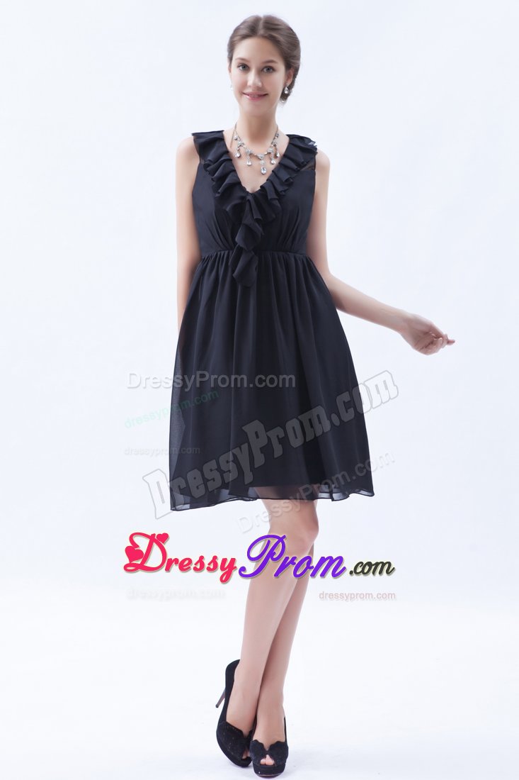 2014 Fast Shipping Empire V-Neck Black Party Dress Zipper-Up