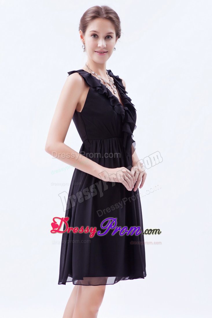 2014 Fast Shipping Empire V-Neck Black Party Dress Zipper-Up