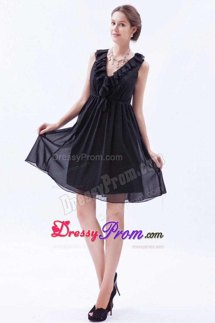 2014 Fast Shipping Empire V-Neck Black Party Dress Zipper-Up