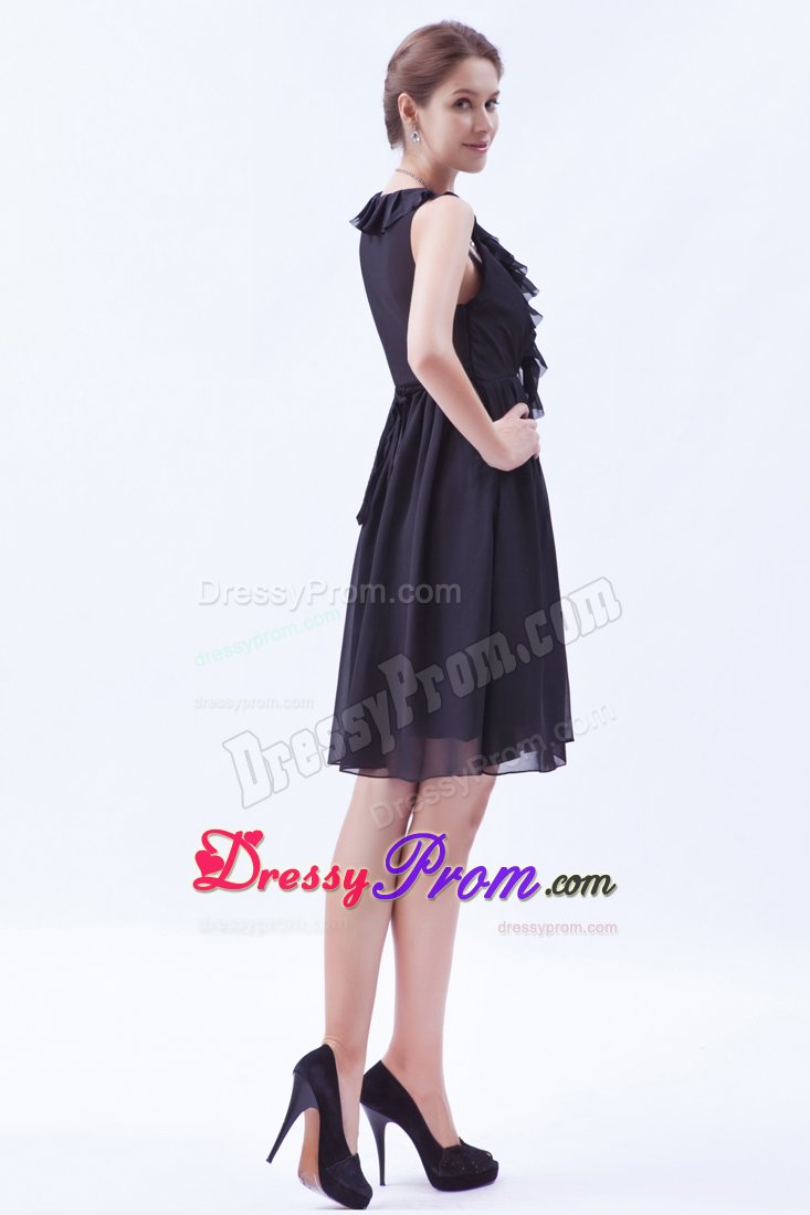 2014 Fast Shipping Empire V-Neck Black Party Dress Zipper-Up