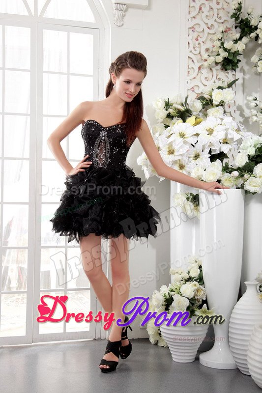Sexy Sweetheart Beaded Ruffled Little Black Dresses for Nightclub