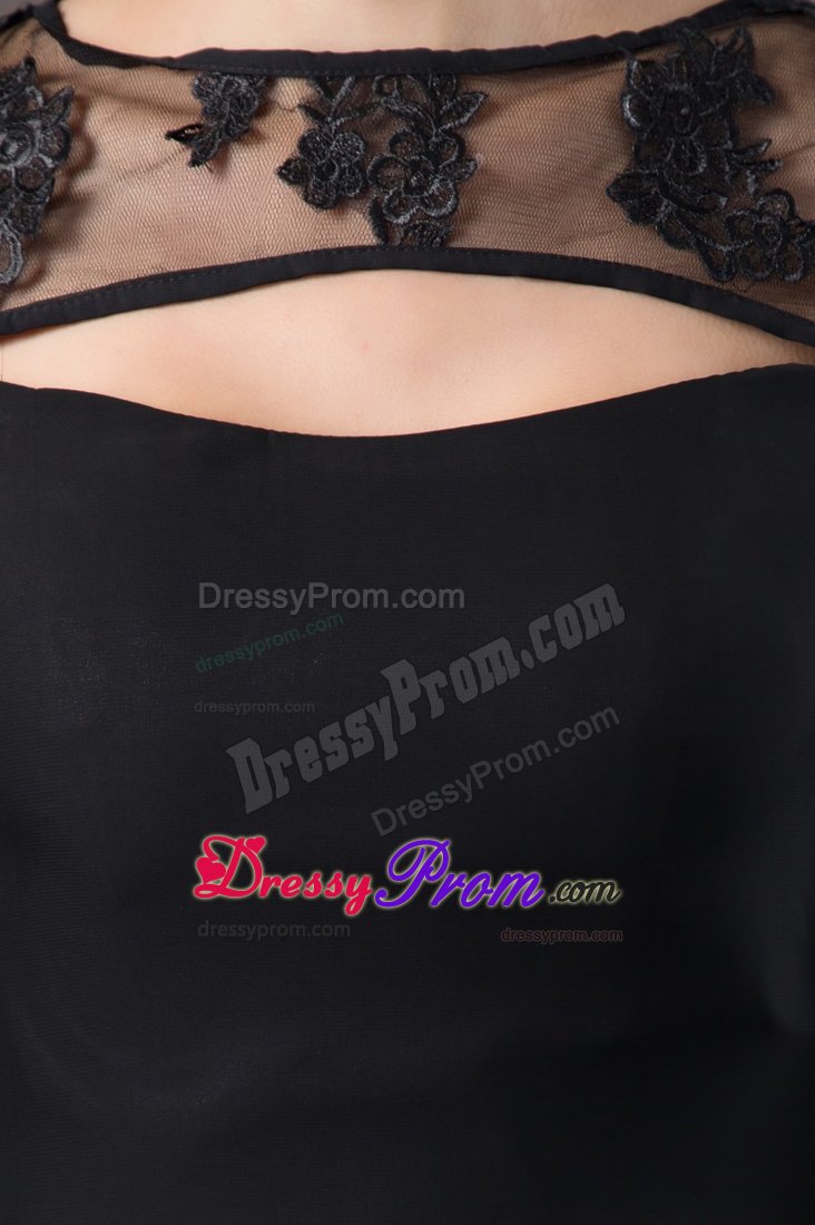 Low Price Bateau Neck Little Black Dress with Long Sheer Sleeves