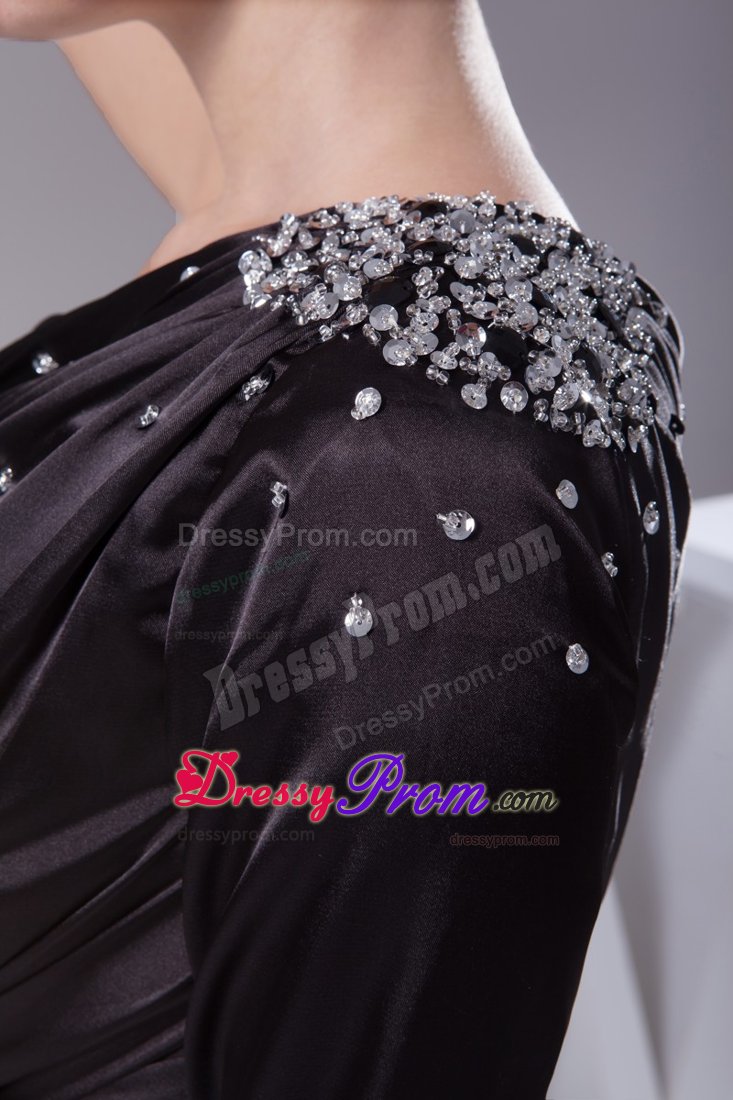 Beaded One Shoulder Little Black Dress Single Long Sleeve
