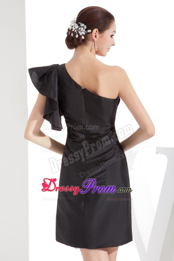 Trendy Satin Ruched One Shoulder Little Black Dress Under 150