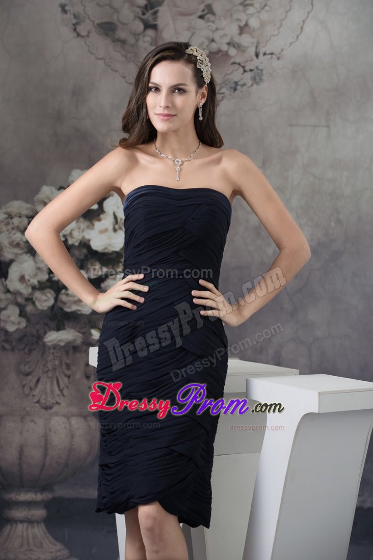 Customized Knee-length Ruched Little Black Dress for Nightclub