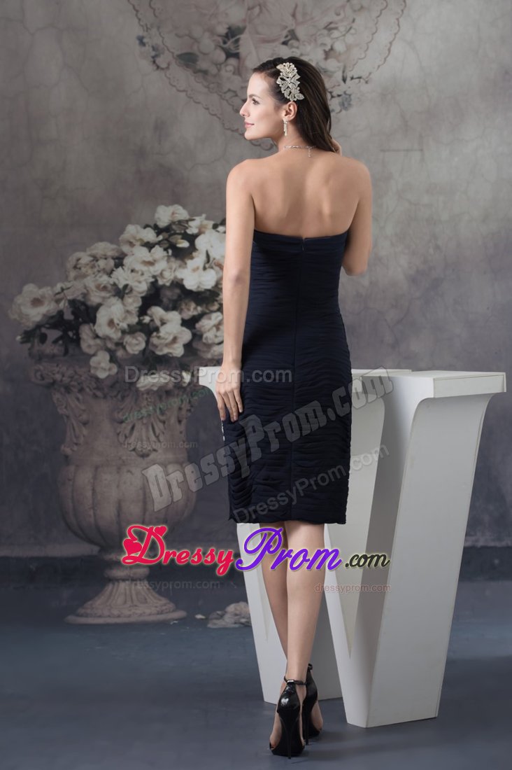 Customized Knee-length Ruched Little Black Dress for Nightclub