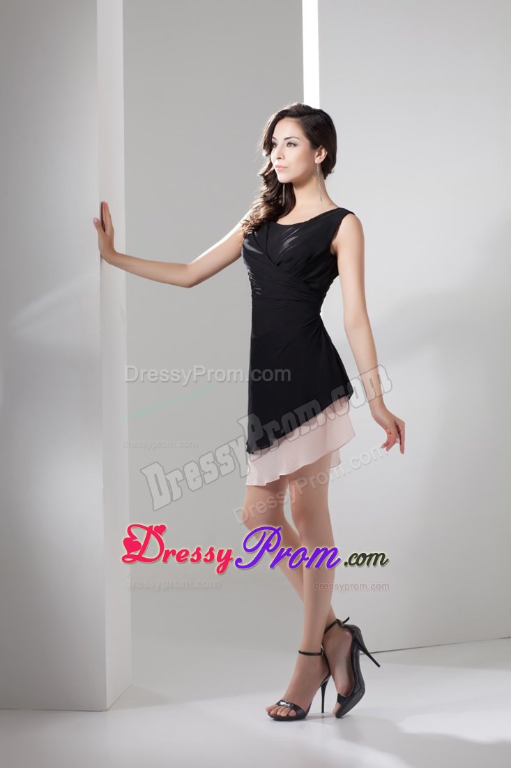 Scoop Neck Asymmetrical Hem Little Black Dress Side Zipper