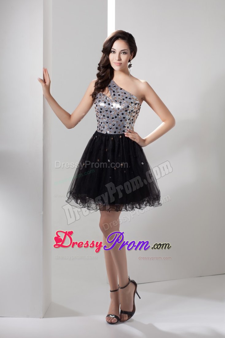 One Shoulder Puffy Little Black Dress with Paillette in Montgomery