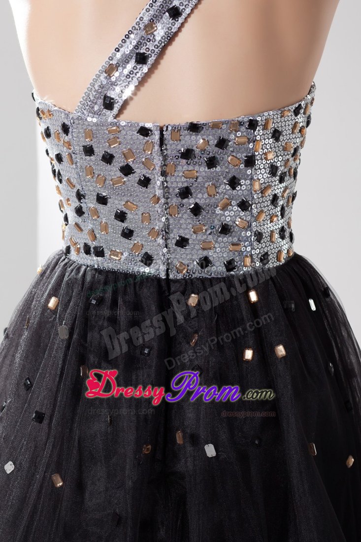 One Shoulder Puffy Little Black Dress with Paillette in Montgomery