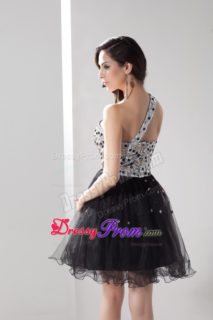 One Shoulder Puffy Little Black Dress with Paillette in Montgomery