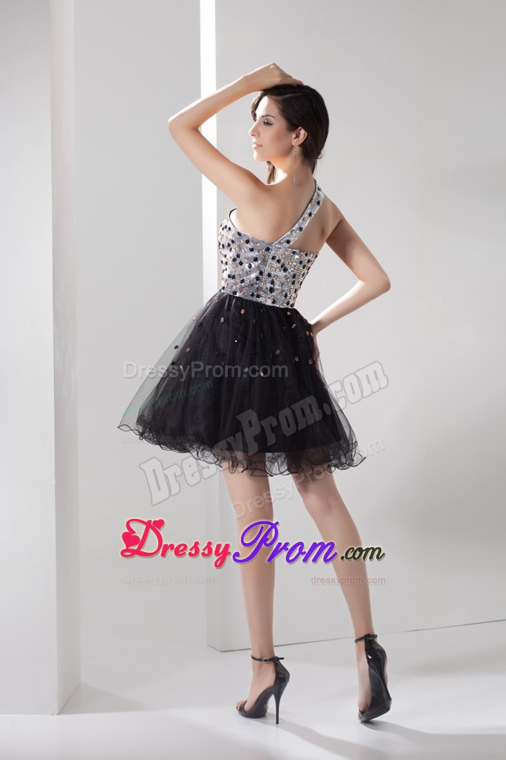 One Shoulder Puffy Little Black Dress with Paillette in Montgomery