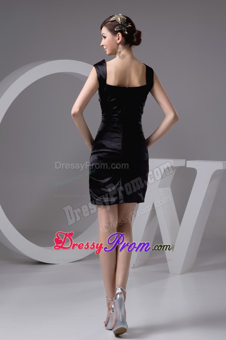 New Style Taffeta Square Neck Sleeveless Ruched LBD Dress