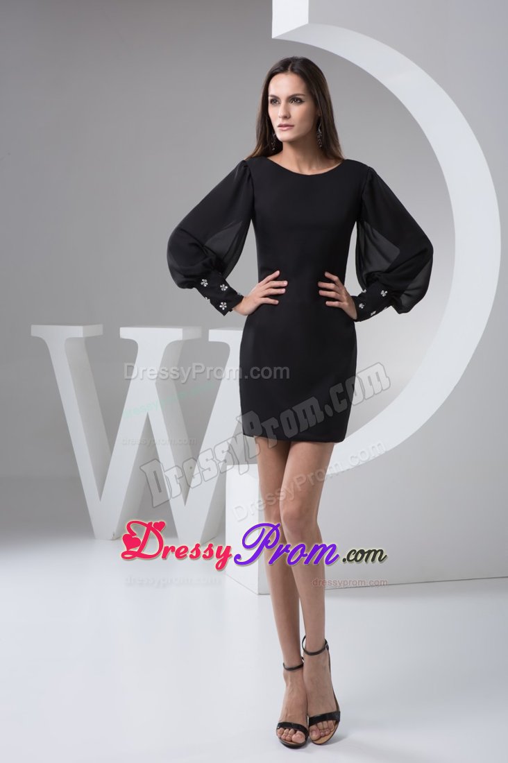 Affordable Bateau Long Puffy Sleeves Little Black Dress Juniors
