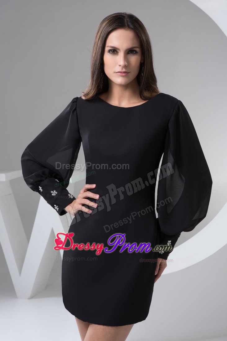 Affordable Bateau Long Puffy Sleeves Little Black Dress Juniors