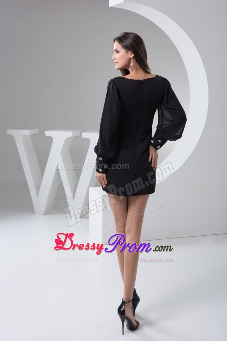 Affordable Bateau Long Puffy Sleeves Little Black Dress Juniors