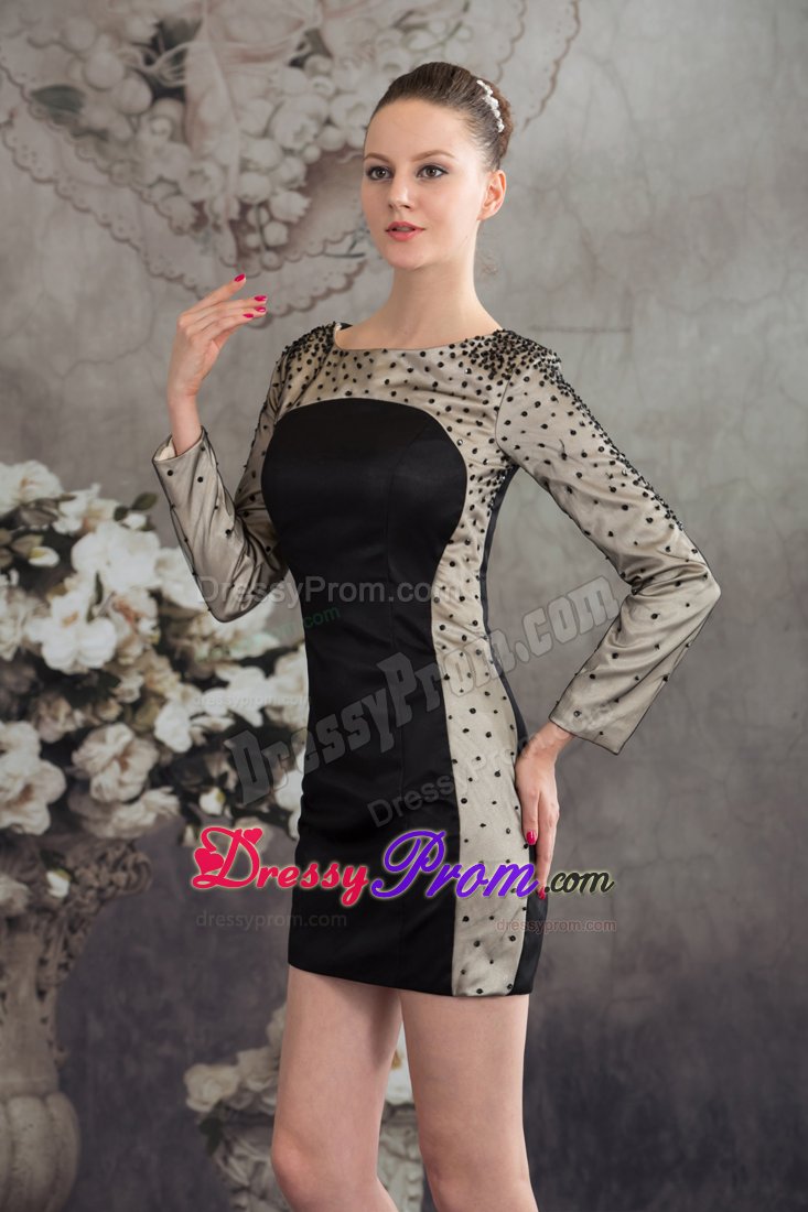 Simple Style Scoop Neck Long Sleeves Beaded Lil Black Dresses