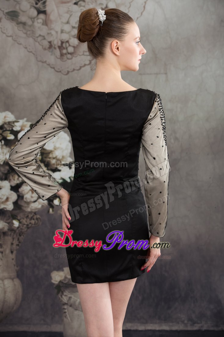 Simple Style Scoop Neck Long Sleeves Beaded Lil Black Dresses