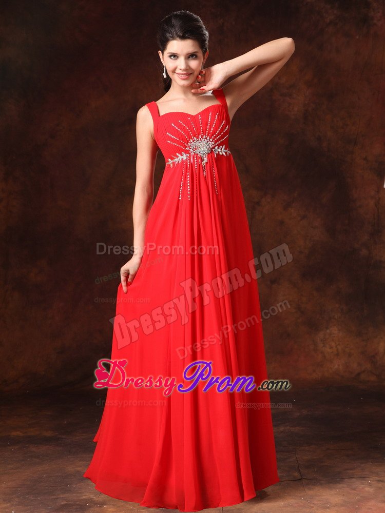 Straps Appliqued Rhinestones Red Dress for Prom Somerset