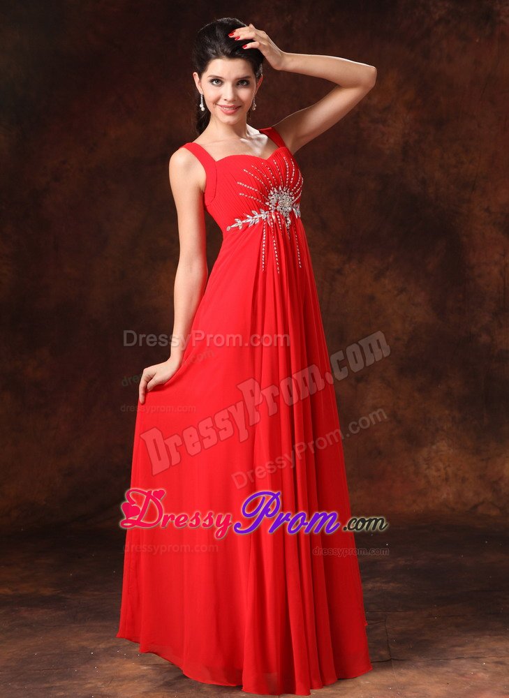 Straps Appliqued Rhinestones Red Dress for Prom Somerset