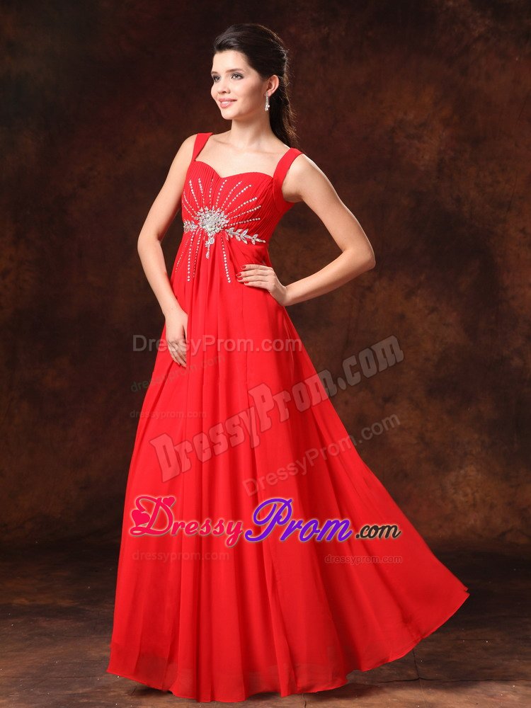 Straps Appliqued Rhinestones Red Dress for Prom Somerset