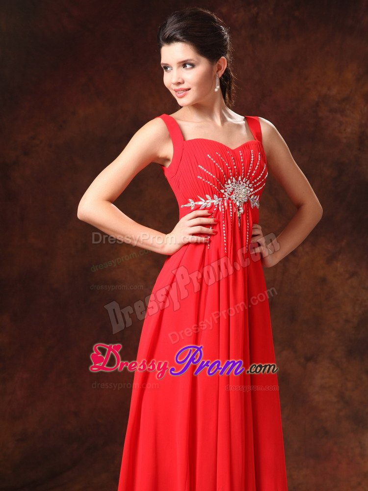 Straps Appliqued Rhinestones Red Dress for Prom Somerset