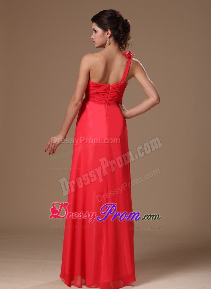 Pretty One Shoulder Ruched Coral Red Dress for Prom Zipper-up