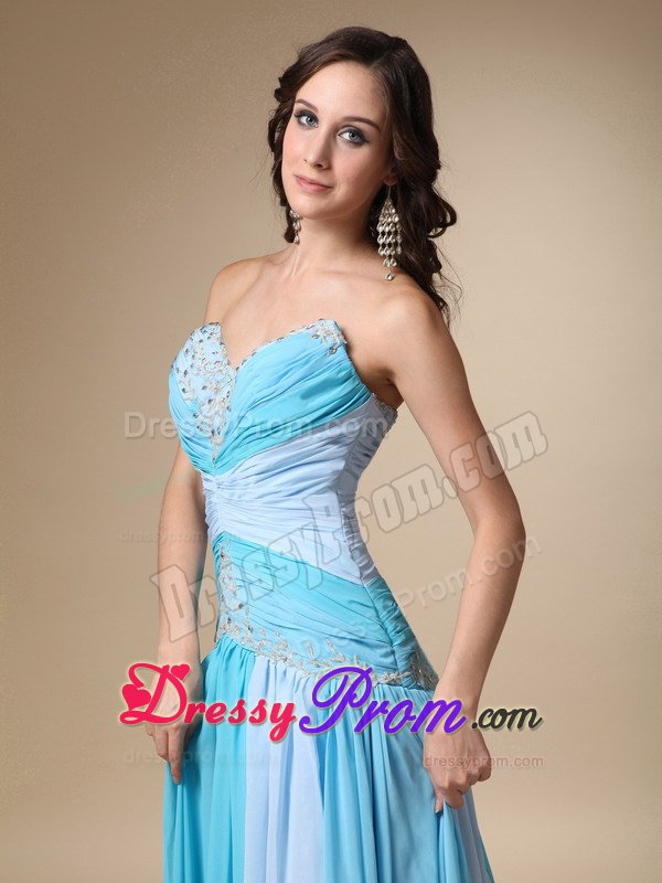 Multi-color Ruched Appliqued Brush Train Prom Dress for Ladies