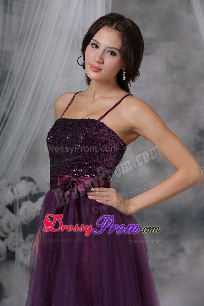 Spaghetti Straps Purple Prom Cocktail Dress with Paillette 2014