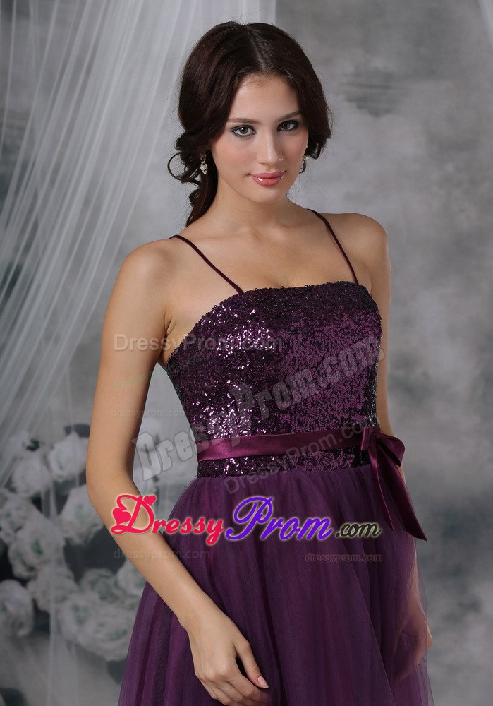 Spaghetti Straps Purple Prom Cocktail Dress with Paillette 2014