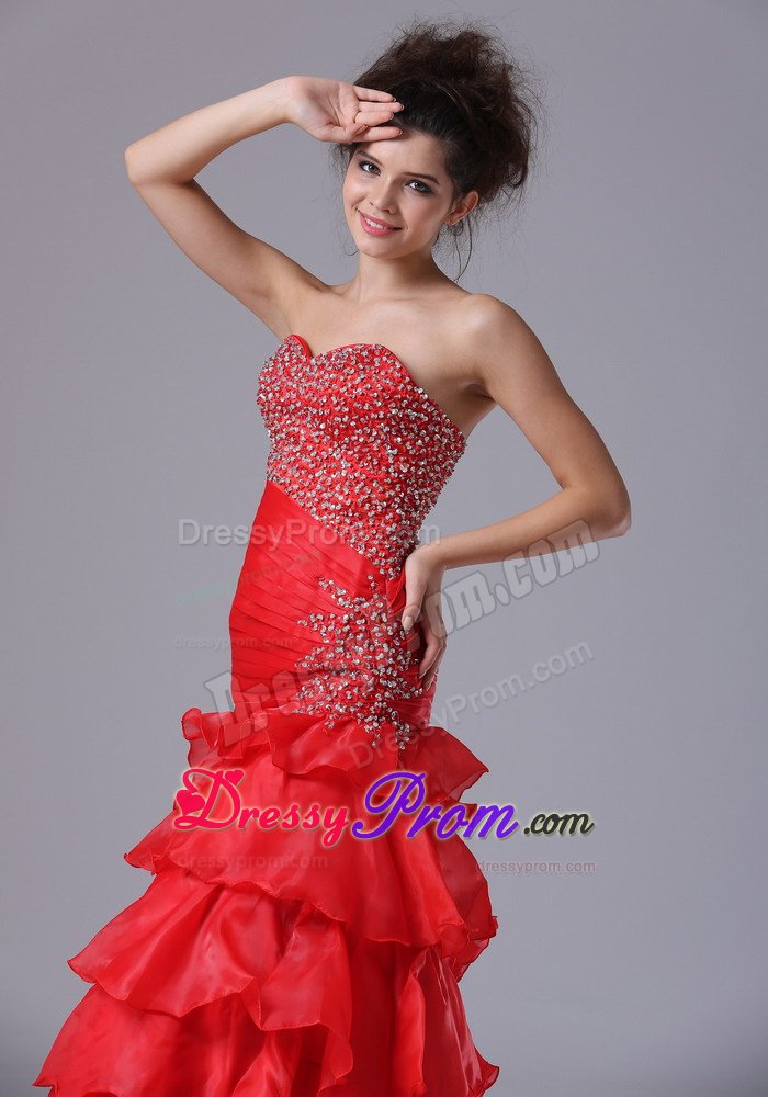 Sweetheart Ruffled Layers Beaded Red Prom Celebrity Dress Store