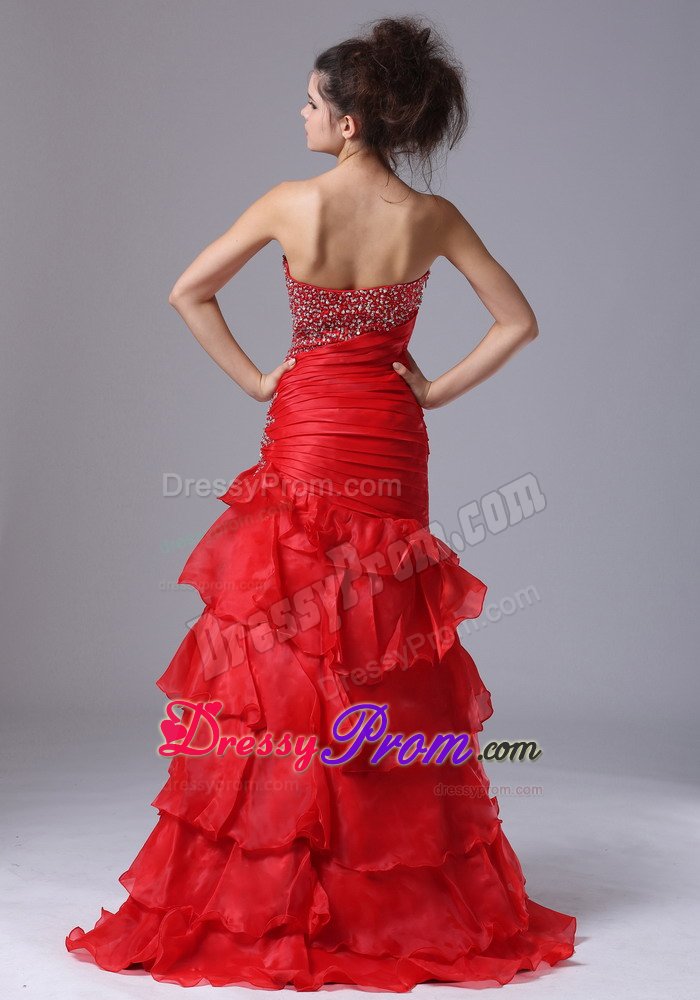 Sweetheart Ruffled Layers Beaded Red Prom Celebrity Dress Store