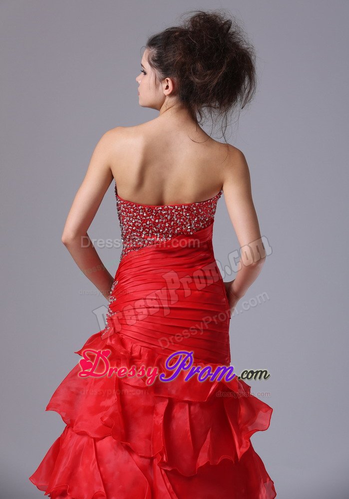 Sweetheart Ruffled Layers Beaded Red Prom Celebrity Dress Store