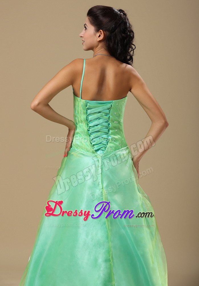 Cute One Shoulder Ruched Apple Green Prom Dress with Flowers