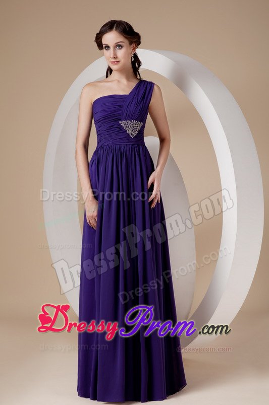 2014 One Shoulder Ruched Beaded Purple Prom Dress for Ladies