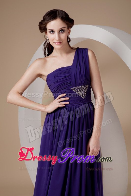 2014 One Shoulder Ruched Beaded Purple Prom Dress for Ladies