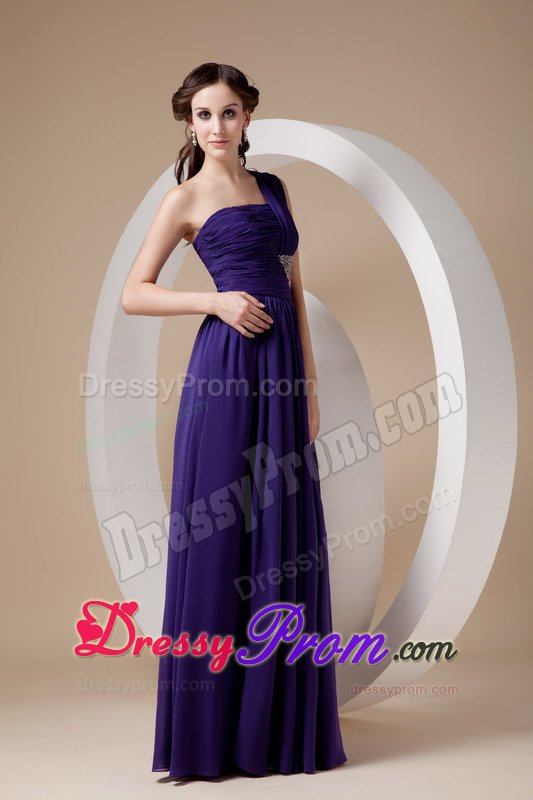 2014 One Shoulder Ruched Beaded Purple Prom Dress for Ladies