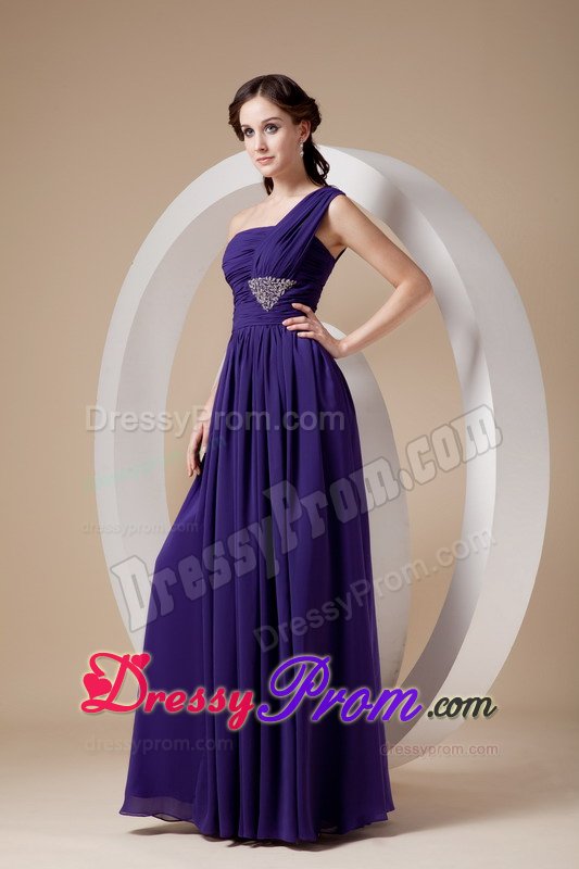 2014 One Shoulder Ruched Beaded Purple Prom Dress for Ladies