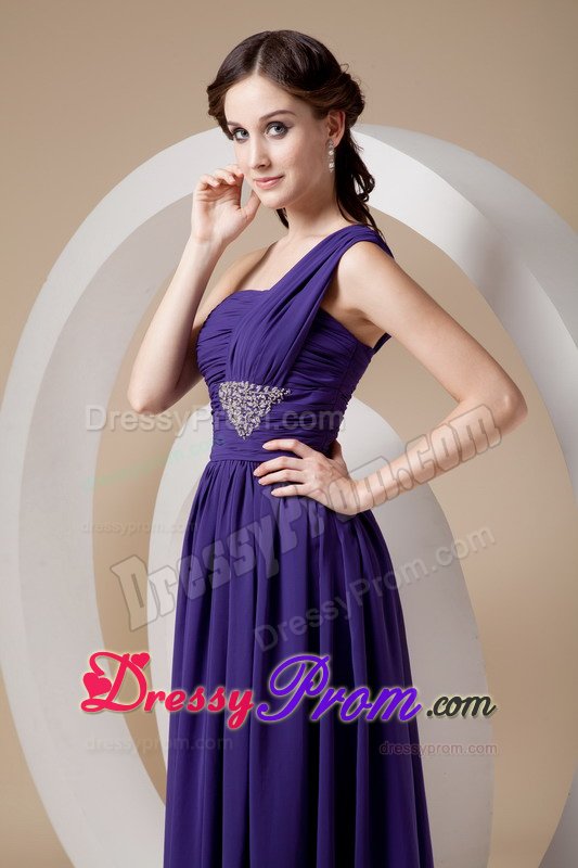 2014 One Shoulder Ruched Beaded Purple Prom Dress for Ladies