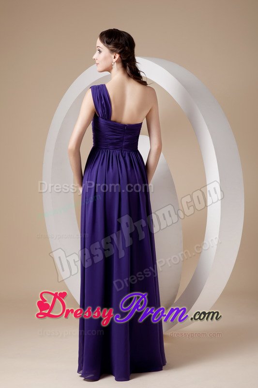 2014 One Shoulder Ruched Beaded Purple Prom Dress for Ladies