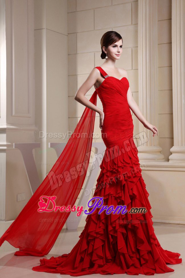 Watteau Train Mermaid One Shoulder Ruffled Prom Dress Shops