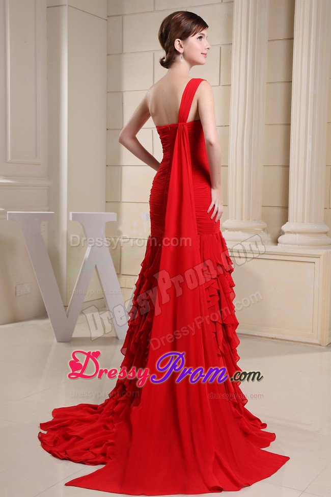 Watteau Train Mermaid One Shoulder Ruffled Prom Dress Shops