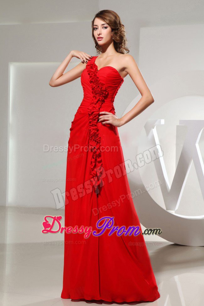 Custom Made Empire One Shoulder Red Ruched Prom Dress