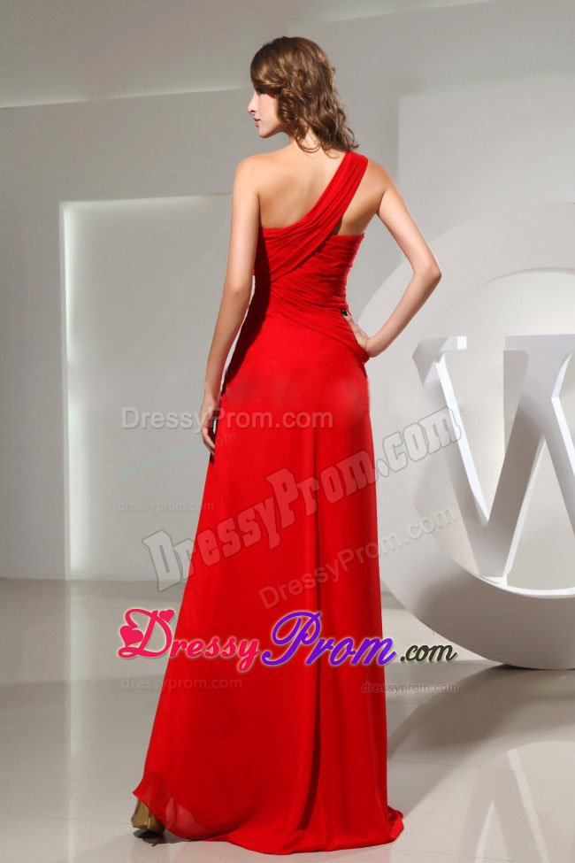 Custom Made Empire One Shoulder Red Ruched Prom Dress