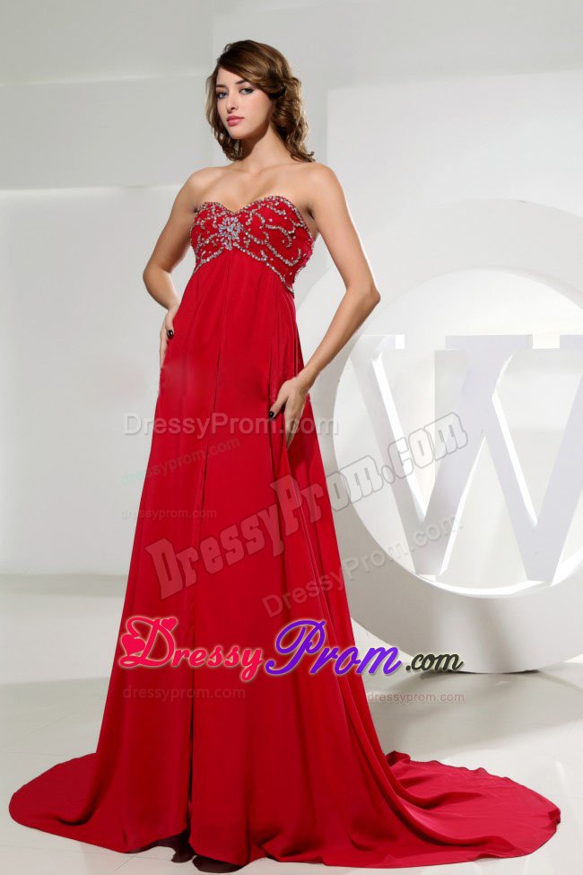 Red Empire Brush Train Sweetheart Prom Dress for Girls Rutland