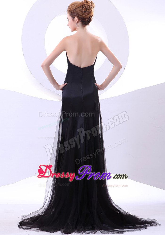 Brush Train Taffeta Tulle Sweetheart Black Prom Dress for Lady