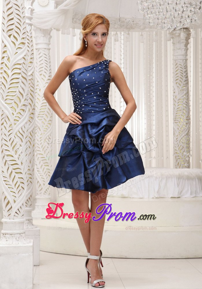 Taffeta One Shoulder Lace-Up Beaded Pick Ups Dress for Prom